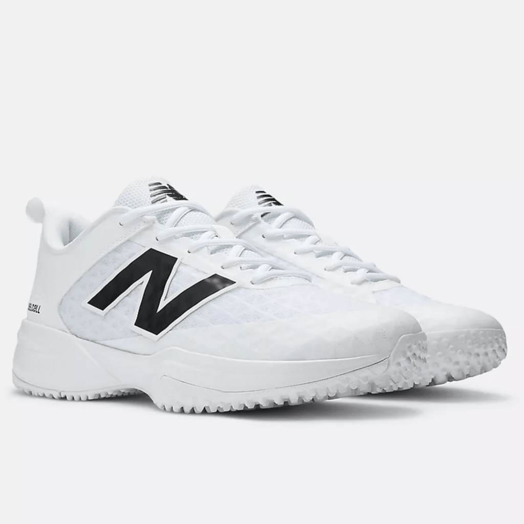 White New Balance turf shoe with black N logo and white laces