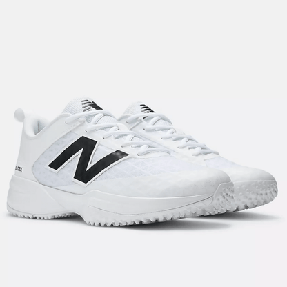 White New Balance turf shoe with black N logo and white laces