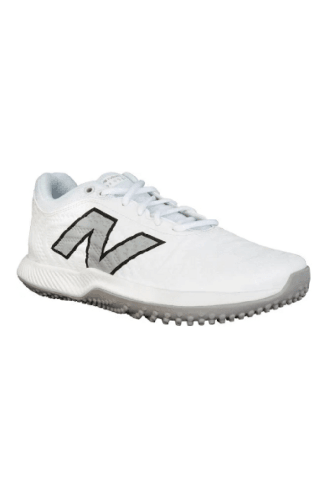 Women's white turf shoe, lace-up with black N logo and studded traction outsole