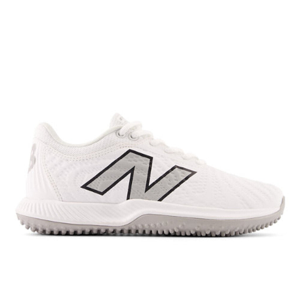 Women's white turf shoe, lace-up with large black N logo and textured rubber sole