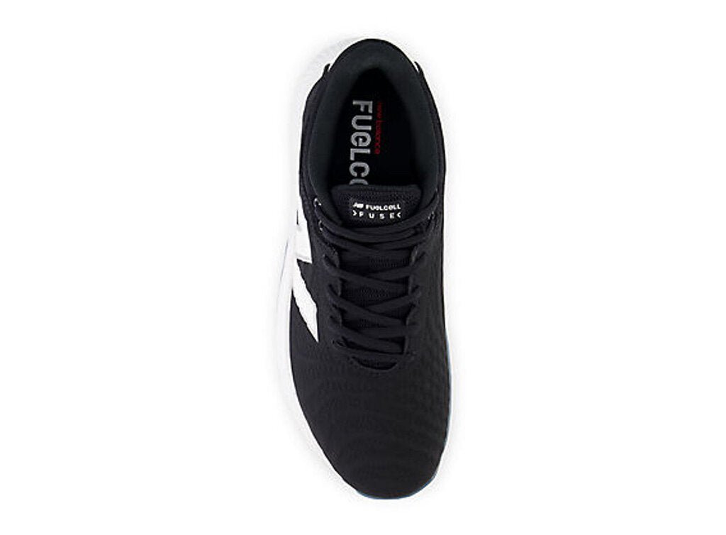 Women's black turf shoe, heel and collar view with FuelCell branding