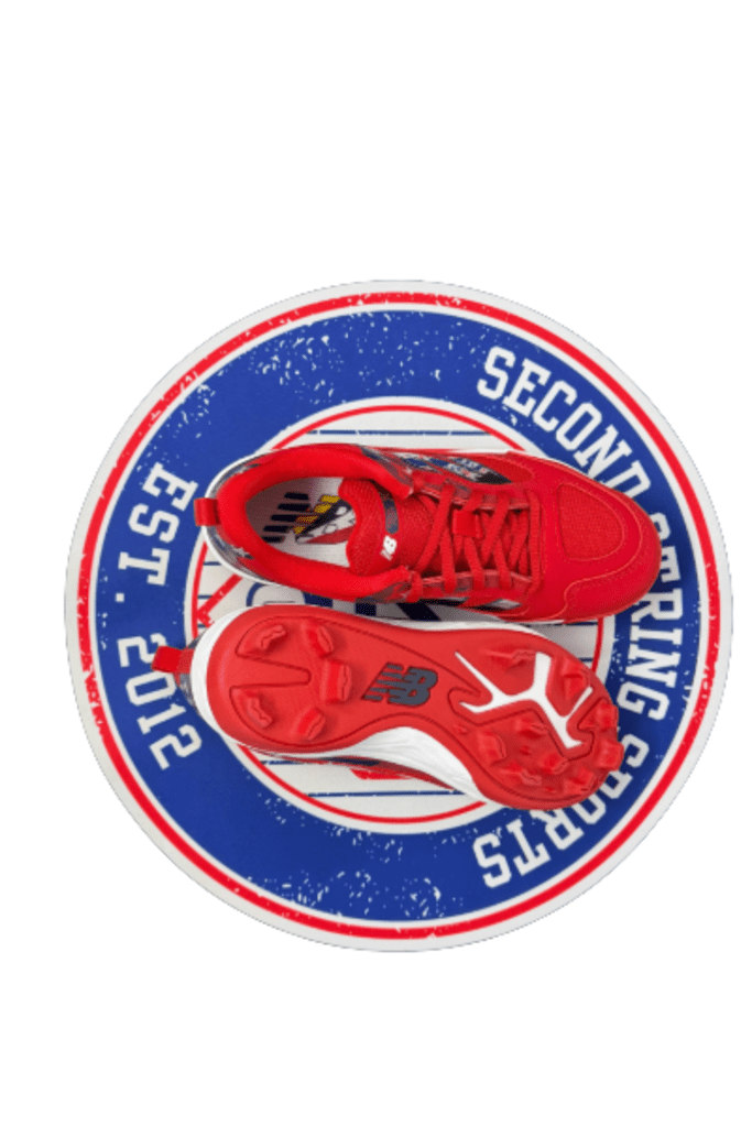 Youth molded cleats shown from above in a circular graphic design