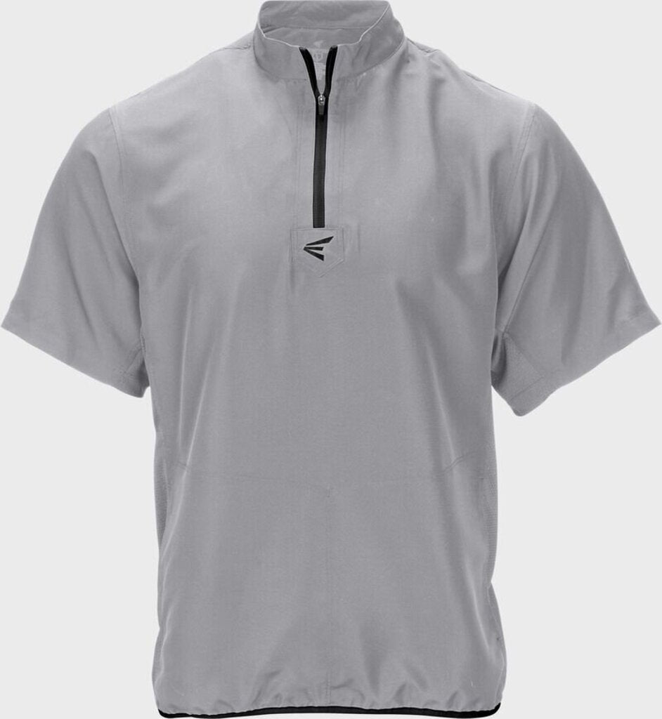 Youth short-sleeve batting jacket, grey quarter-zip pullover with stand collar