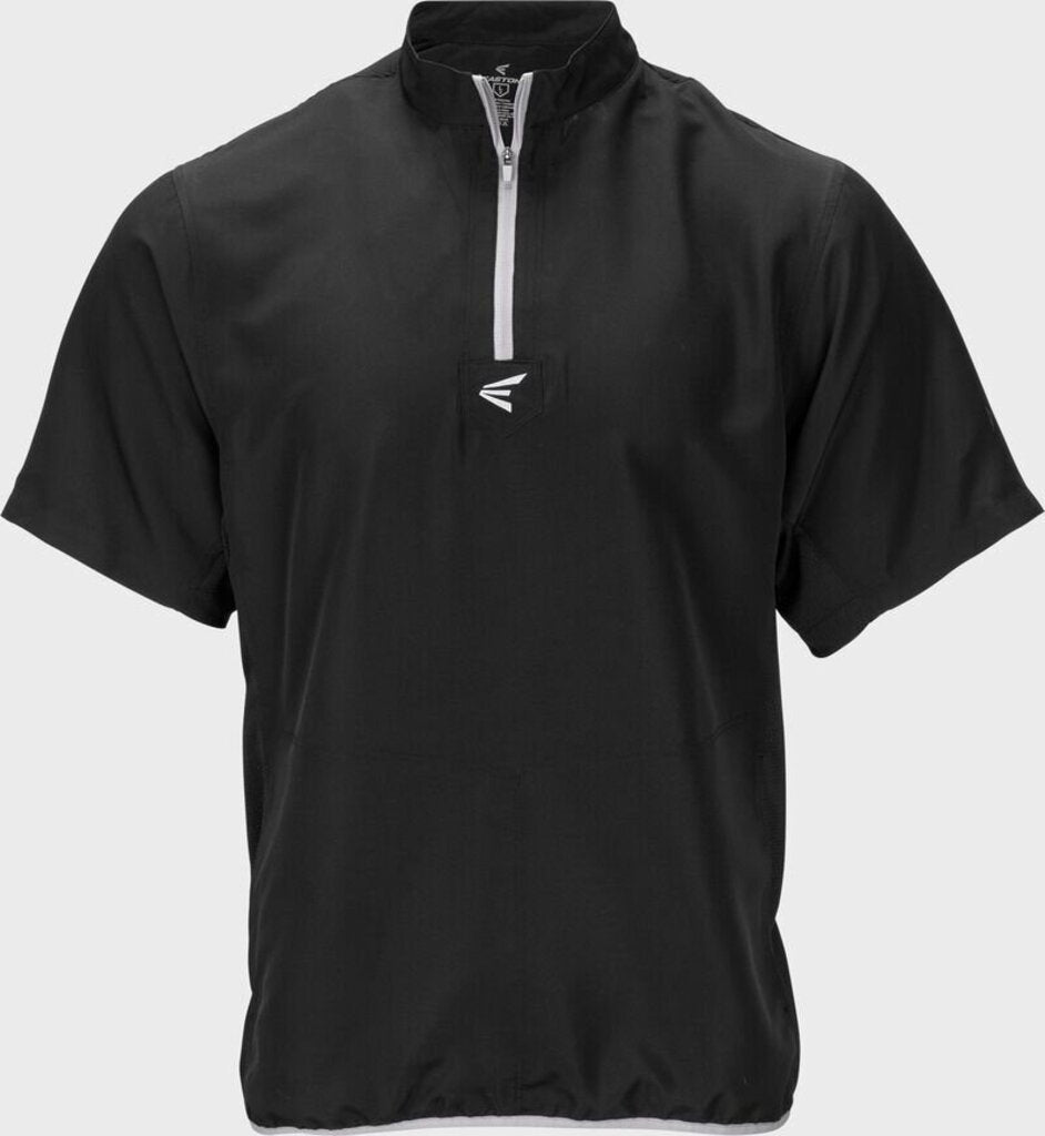 Youth short-sleeve batting jacket, black quarter-zip pullover with stand collar
