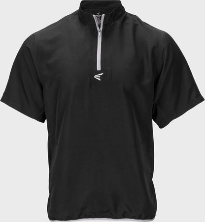 Youth short-sleeve batting jacket, black quarter-zip pullover with stand collar