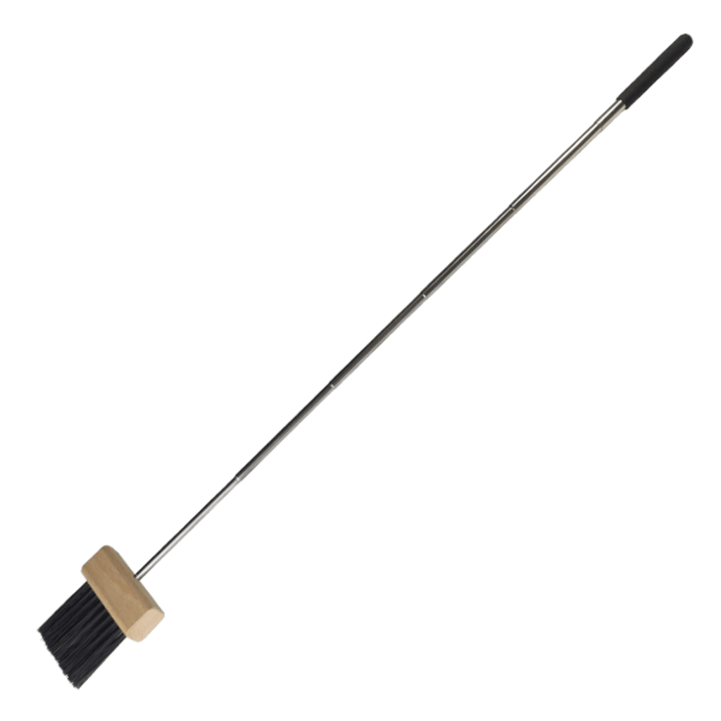 Telescopic umpire plate brush with black handle and rectangular block bristle head