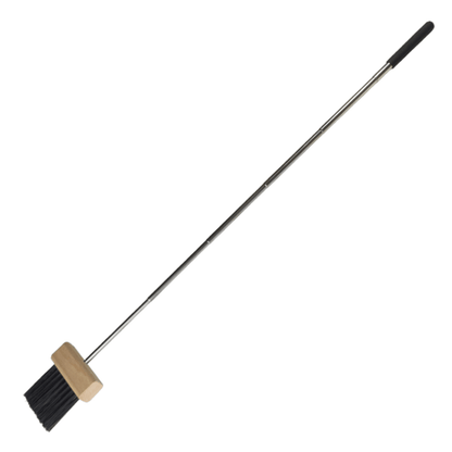 Telescopic umpire plate brush with black handle and rectangular block bristle head