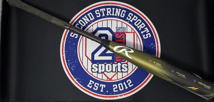 Used 32-inch baseball bat, dark olive barrel with black grip and end cap