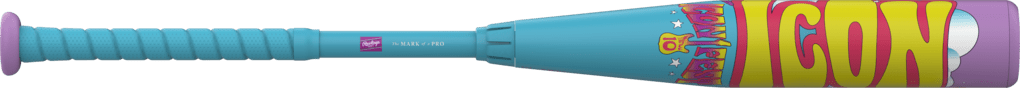 Rawlings Icon LE -8 USSSA baseball bat, purple tip with colorful ICON graphics