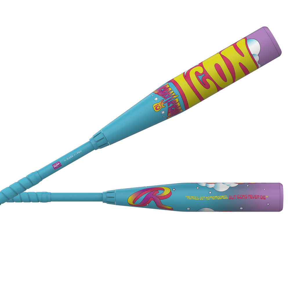 Rawlings Icon LE -8 USSSA baseball bat, teal-blue with purple end cap