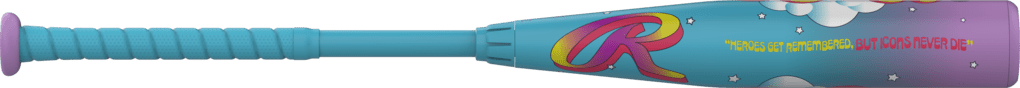 Rawlings Icon LE -8 USSSA baseball bat, teal-blue barrel and purple grip end