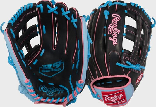 Rawlings 26 R9 Series 12.75" Baseball Outfield Glove - RHT and LHT - 12.75" Black Blue Pink New - 2nd String Sports