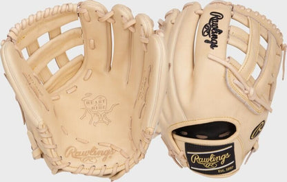 Blonde Rawlings baseball glove set, showing full pocket and closed web
