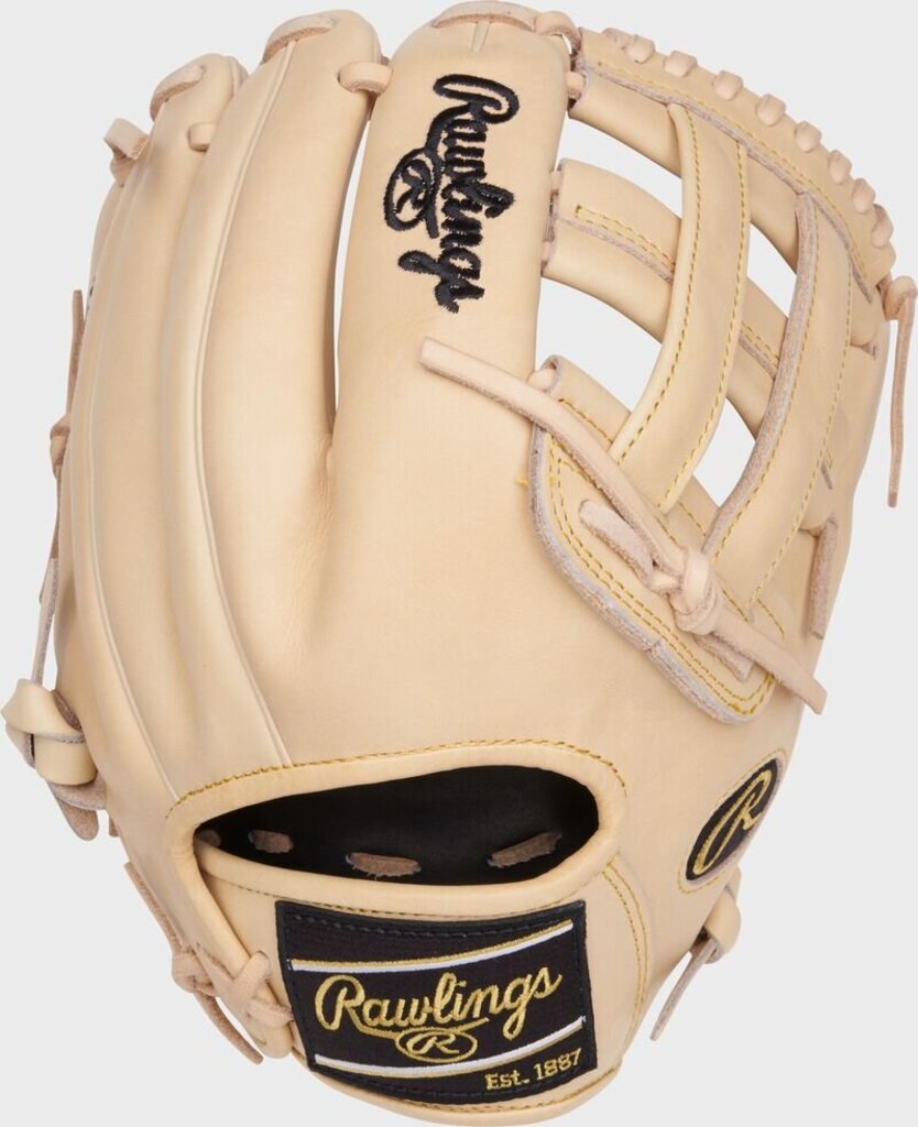 Blonde Rawlings Heart of the Hide baseball glove with web and thumb patch