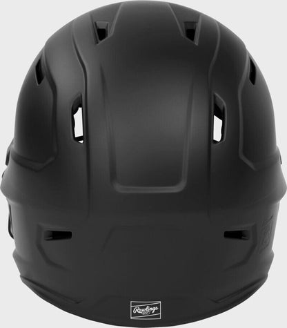 Rawlings black fastpitch batting helmet rear view with vent openings and logo