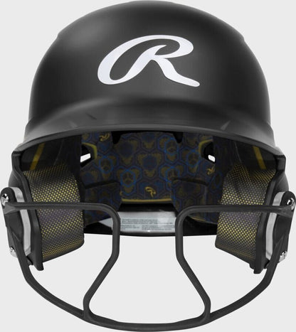Rawlings black fastpitch batting helmet with front face guard and cushioned interior