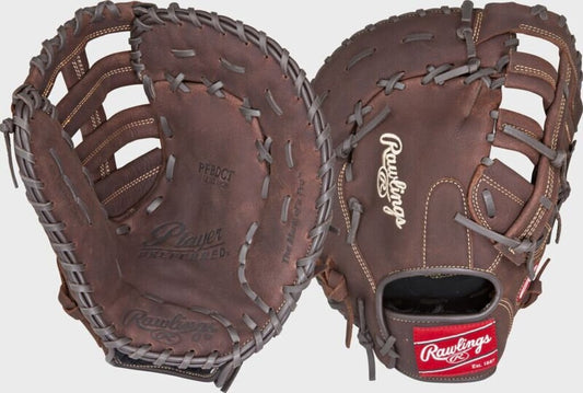 Rawlings 12.5" brown baseball first base mitt, closed web, laced leather, brand patch