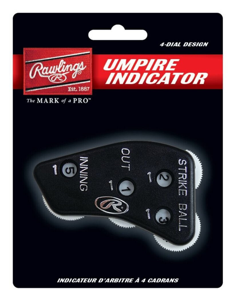 Rawlings umpire indicator device, black four-dial with inning and strike-ball numbers