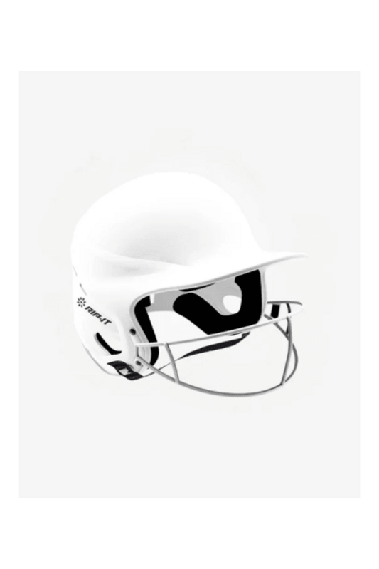 White softball batting helmet with clear faceguard and black chin strap