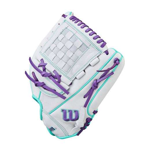 2026 Wilson 12" A500 Siren Youth Fastpitch Softball Glove (RHT/LHT) - FASTPITCH SOFTBALL - Wilson - 12" - White/Purple - New - 26XWBQ - 18223