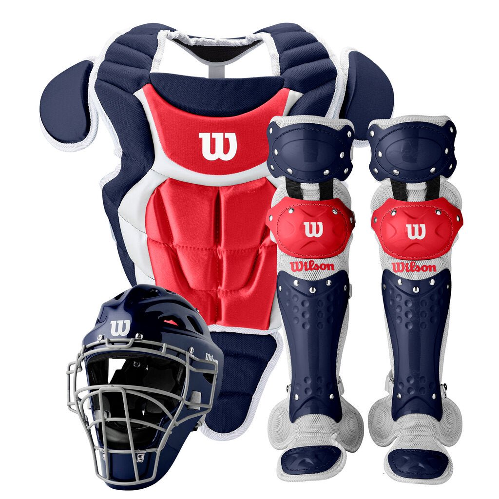 Baseball and Softball Youth Catcher's Set Wilson C200 NOCSAE - Multiple Colors - Youth Navy Scarlet New - 2nd String Sports