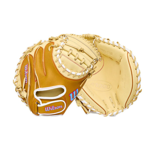 Baseball Catcher's Mitt 2027 Wilson A1000 33" Pedroia Fit - 33 in PF Tan Blonde New - 2nd String Sports
